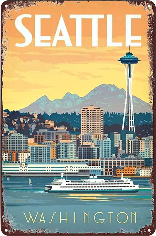 Home Decor Usa - Vintage Teneke Tabela Seattle Washington Seyahat