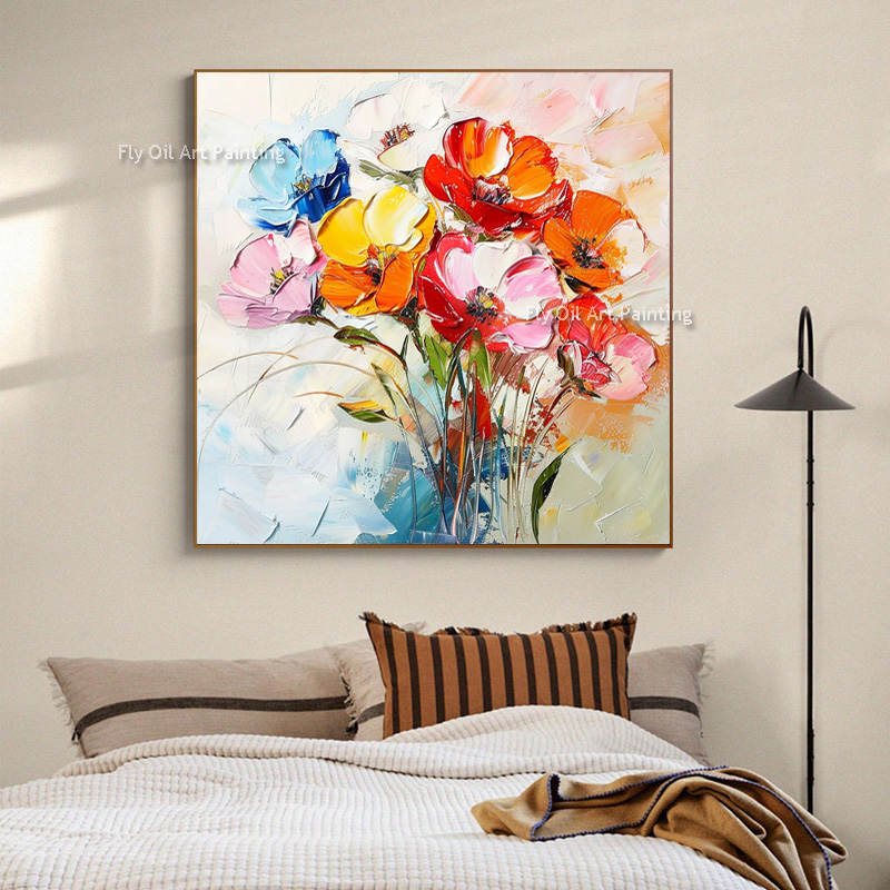 Home Decor Color Palettes - Kalın Impasto El Boyaması Gelincik Çiçeği