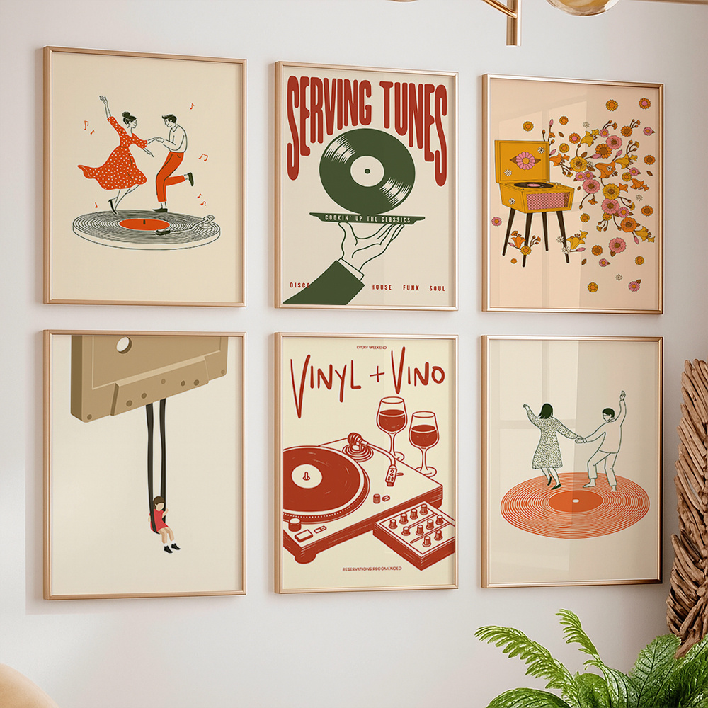 Home Decor Design Interior - 1 adet Vintage Müzik Tuval Poster