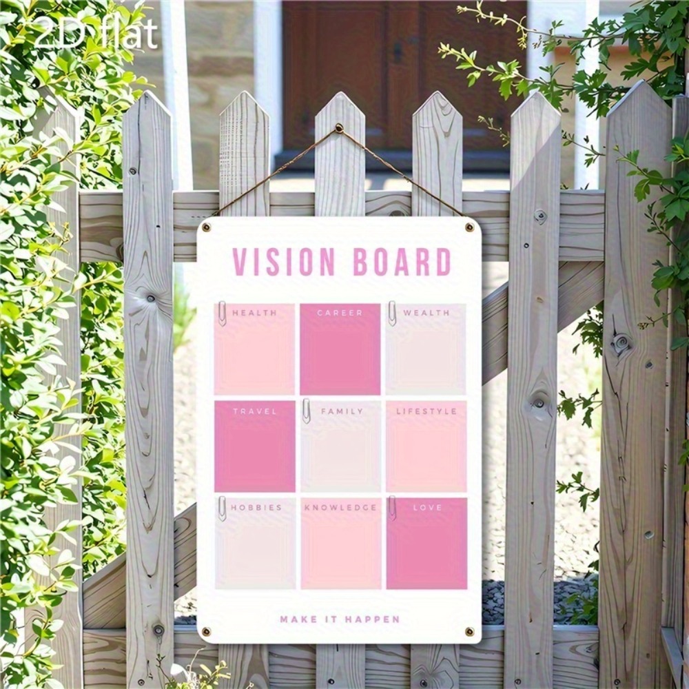 Home Decor Vision Board - 2D Düz Metal Duvar Sanatı, Pembe