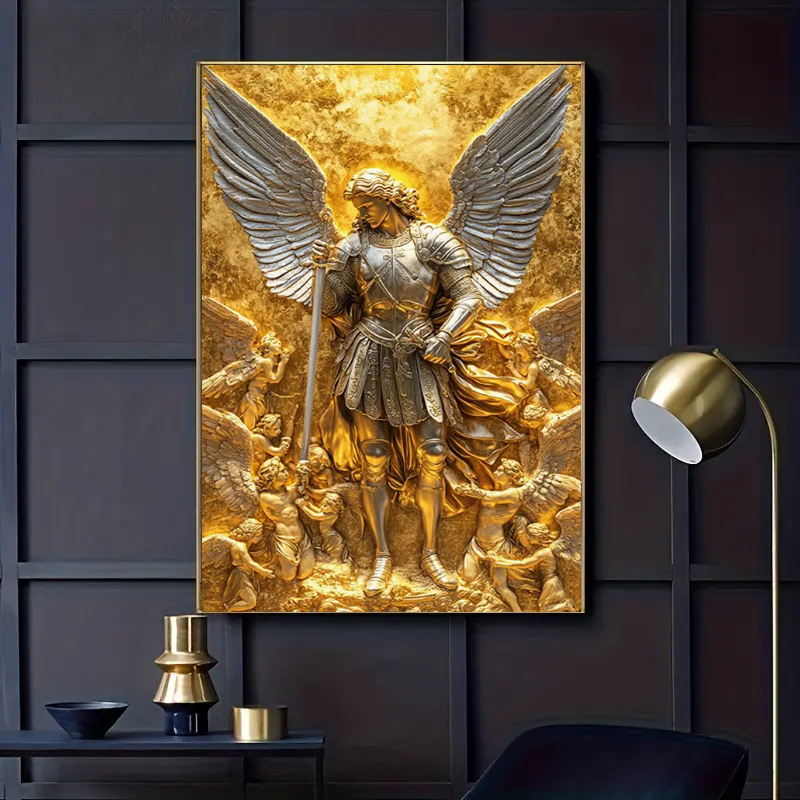 Home Decor Design Interior - Başmelek Mikail Altın Melek Heykeli Duvar